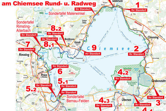 Überblick über die Standorte der Infovitrinen + Sondertafeln (Stand: August 2015)  Grafik: Claus Linke