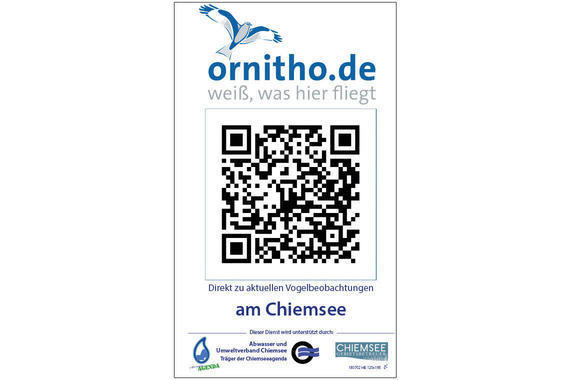 Tafel mit dem Ornitho QR-Code für den gesamten Chiemseebereich  Grafik: Claus Linke auf Grundlage der Ornitho-Vorgaben
